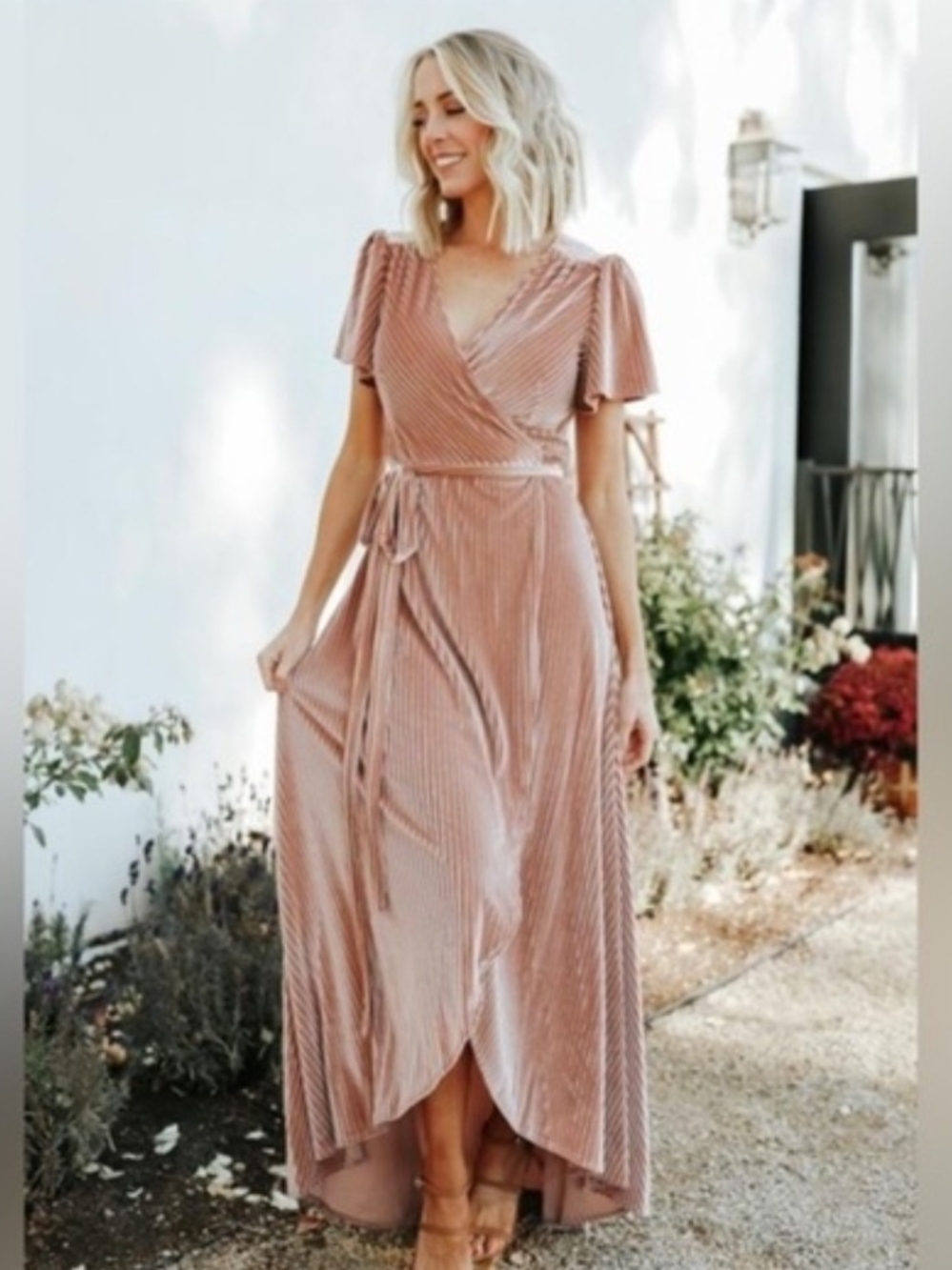 Baltic Born - Andi Champagne Velvet Wrap Maxi Dress
